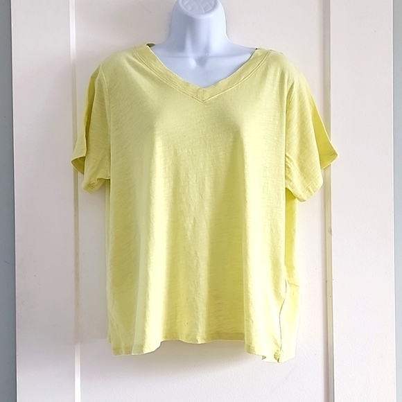 NWT Eileen Fisher Organic Cotton V neck Shirt in limoncello size Large - Picture 1 of 4